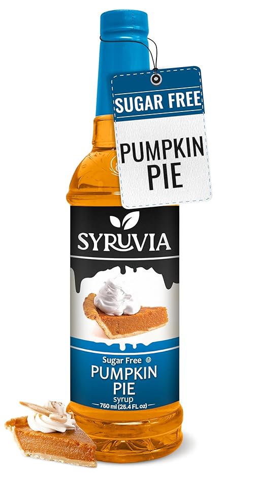 Syruvia Sugar-Free Pumpkin Pie Syrup - 25.4 fl oz. Premium Coffee Flavoring Syrup. 0 Calories, Kosher, and Gluten-Free. Ideal for Enhancing Drinks, Sodas, Shakes, Desserts, and More.