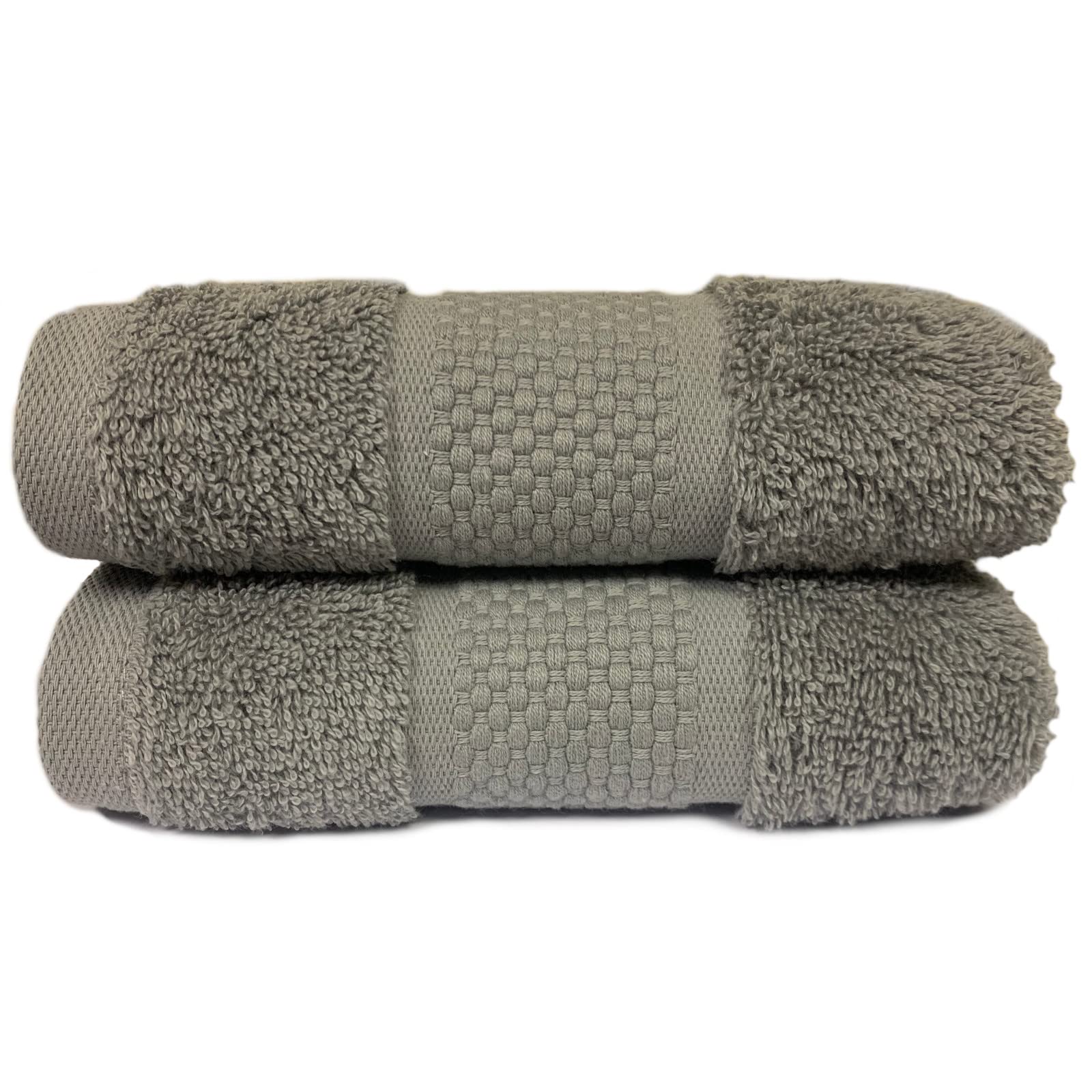 Sue Rossi Hand Towels 100% Turkish Organic Combed Cotton, Bathroom Or Kitchen Towel, 600gsm Thick, Very Soft Plush & Absorbent, 50 x 90cm, Single Or Twin Set Premium Quality (Silver Grey, 2)