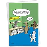 NobleWorks - 1 Funny Animal Card for Birthdays - Pet Cat and Dog Humor, Birthday Notecard with Envelope - Catnip Dispensary C9315BDG