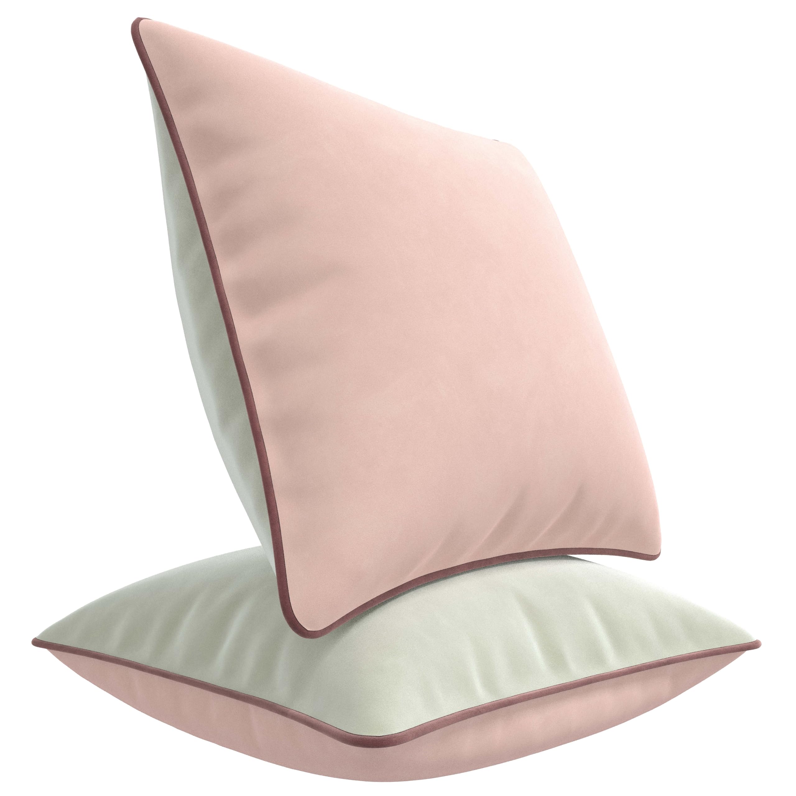 Blau Marité Decorative Velvet Throw Pillow Covers with Trim. Soft Velvet Decorative Pillow Cases. Velvet Cushion Covers. Contrast Pipping.(Dusty Pink and White, 20"x20")