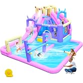 Easyair Inflatable Bounce House Water Slide Combo, Blow Up Water Slides for Backyard, Kids Jumper with Climbing Wall, Basketball Hoop, Splash Pool with Blower