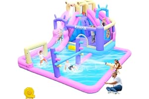 EASYAIR Inflatable Bounce House Water Slide Combo, Blow Up Water Slides for Backyard, Kids Jumper with Climbing Wall, Basketball Hoop, Splash Pool with Blower (Bunny Frog Bouncer)