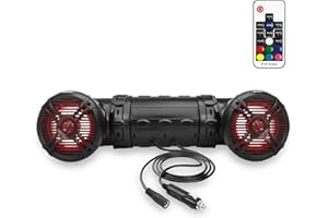 Pyle Marine ATV Powered Speakers - 4.0 Wireless Bluetooth, 800 Watt, Color Changing LED Lights, IP44 Waterproof, 6.5“ Dual Au