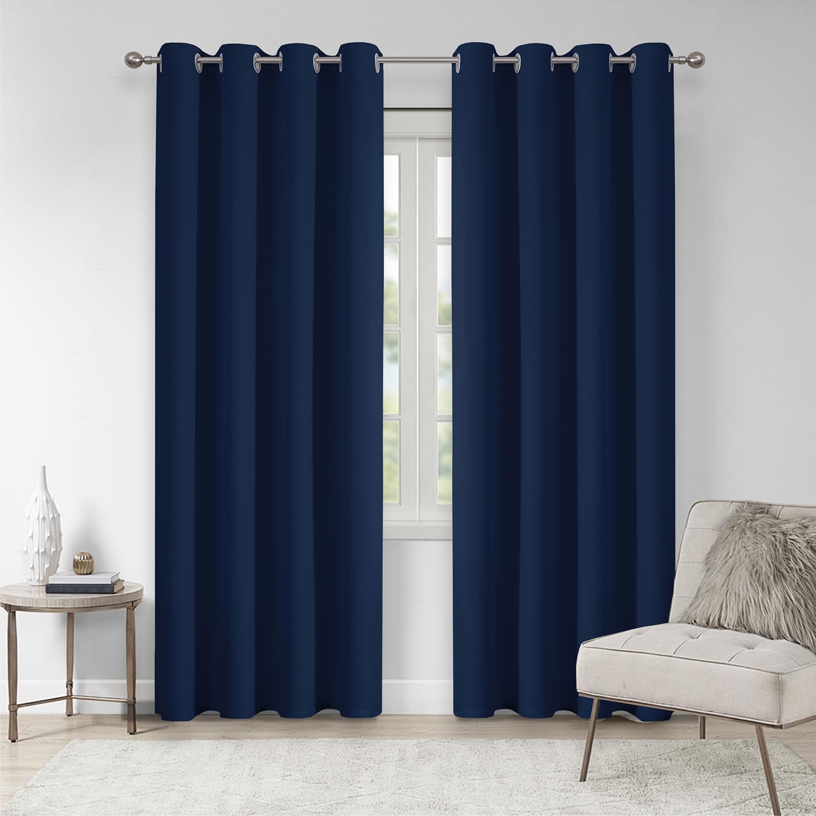 VEHEDE Navy Thermal Insulated Blackout Curtains for Bedroom/Living Room, Soft Black Out Curtains 79 Drop Pair, Room Darkening Curtains, W55 x L79 Inch, Navy Blue, 2 Panels
