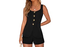 PRETTYGARDEN Womens 2 Piece Matching Sets 2026 Fashion Button Down Suit Vest Tops Shorts Set Spring Business Casual Outfits