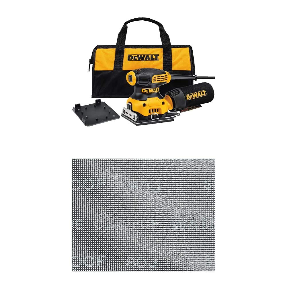 DEWALT DWE6411K 1/4 Sheet Palm Sander Kit – 2.3 Amp, 14,000 OPM, Includes 220 Grit Mesh Sheets