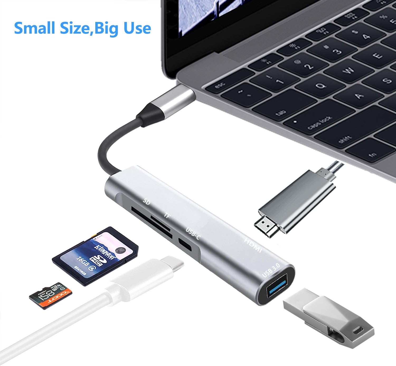USB C Hub Aluminum Multiport Adapter with USB C Charging,HDMI 4K Adapter,USB 3.0,SD/TF Card Reader, for MacBook Pro 2017/2016,Google Chromebook,Pixelbook,Samsung S9/S8 (sapce Grey)