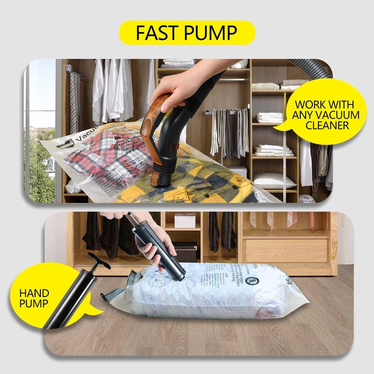 GONGSHI Vacuum Storage Bags 12 Pack (3 x Jumbo, Large, Medium, Small), Space Saver for Clothes Blankets Duvets Pillows Comforters, Travel Hand Pump Include: Home Improvement