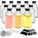 Glass Bottles with Lids and Funnels, 12 Pack 2oz Mini Tavel Bottles-Leakproof Boston Round Glass Bottles for Diy Essential Oils, Perfumes, Cosmetics-Travel Essential