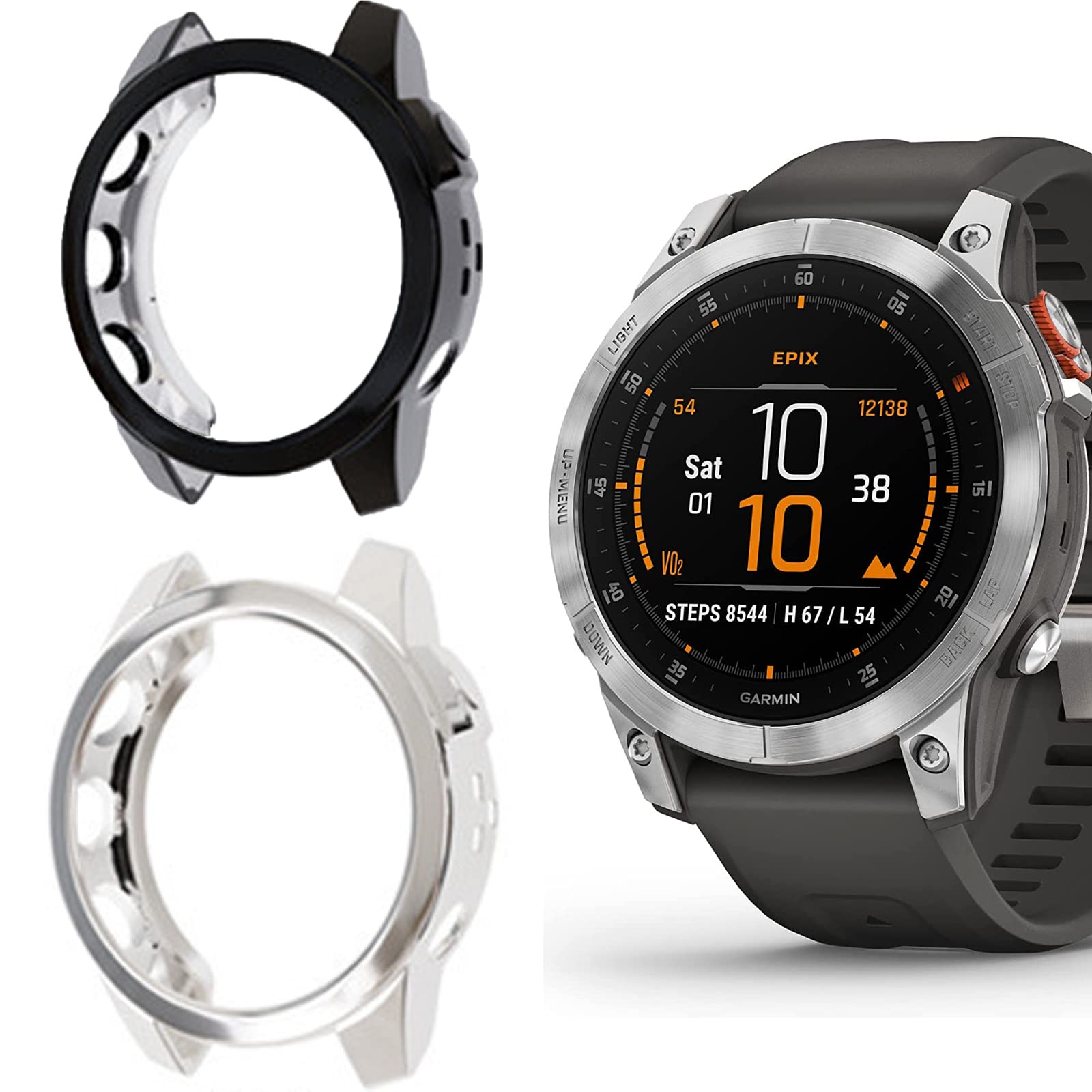 Compatible for Garmin epix Gen 2, onetuo TPU Silicone Slim Plated Case Shock-Proof Cover All-Around Protective Bumper Shell Compatible for Garmin epix Gen 2 (Plating case-Black+Silver)