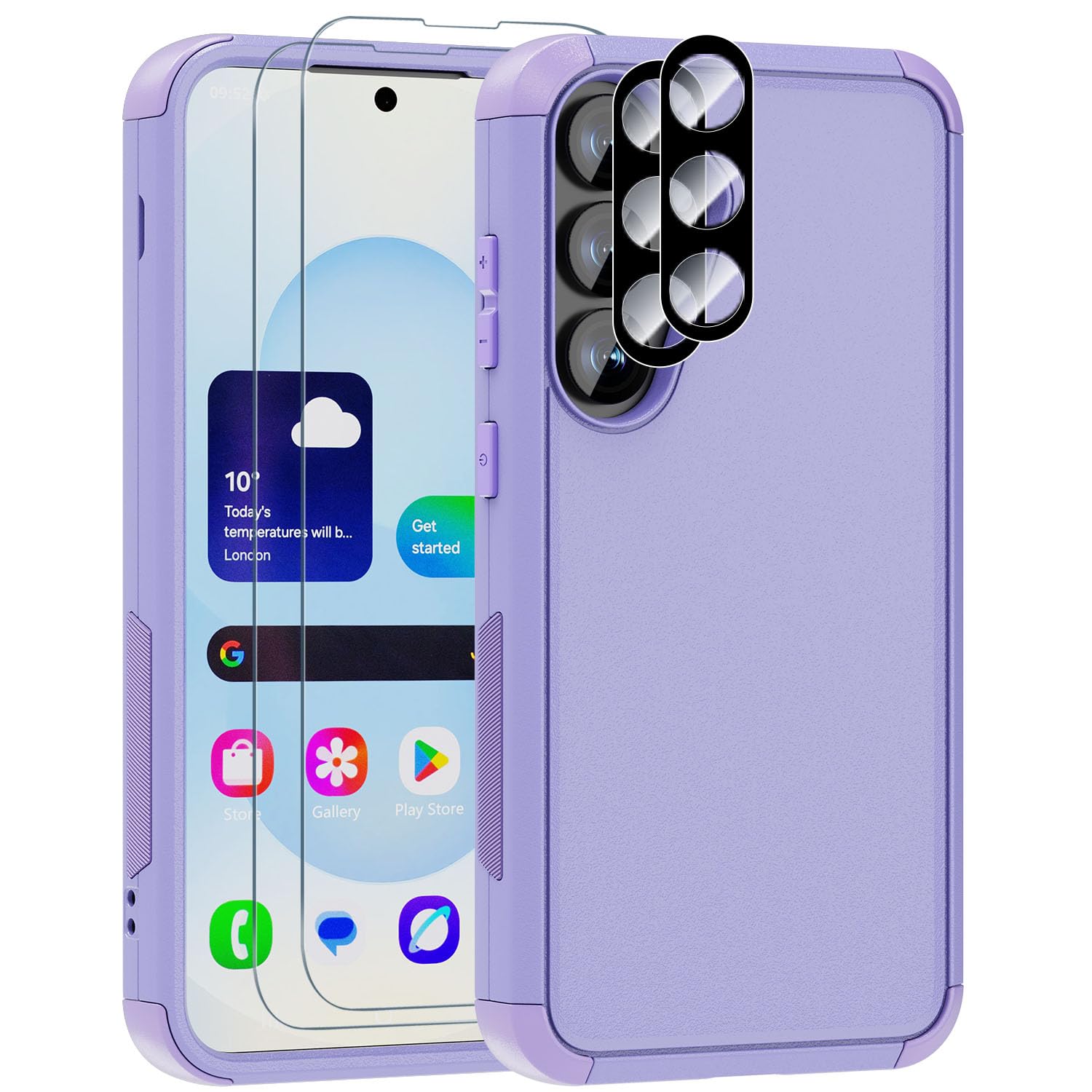 Guirble for Samsung Galaxy S25 Case & S24 Case - Shockproof Dropproof [with Tempered Glass Screen & Camera Protectors] Heavy Duty Protection Rugged Durable Phone Cover Purple