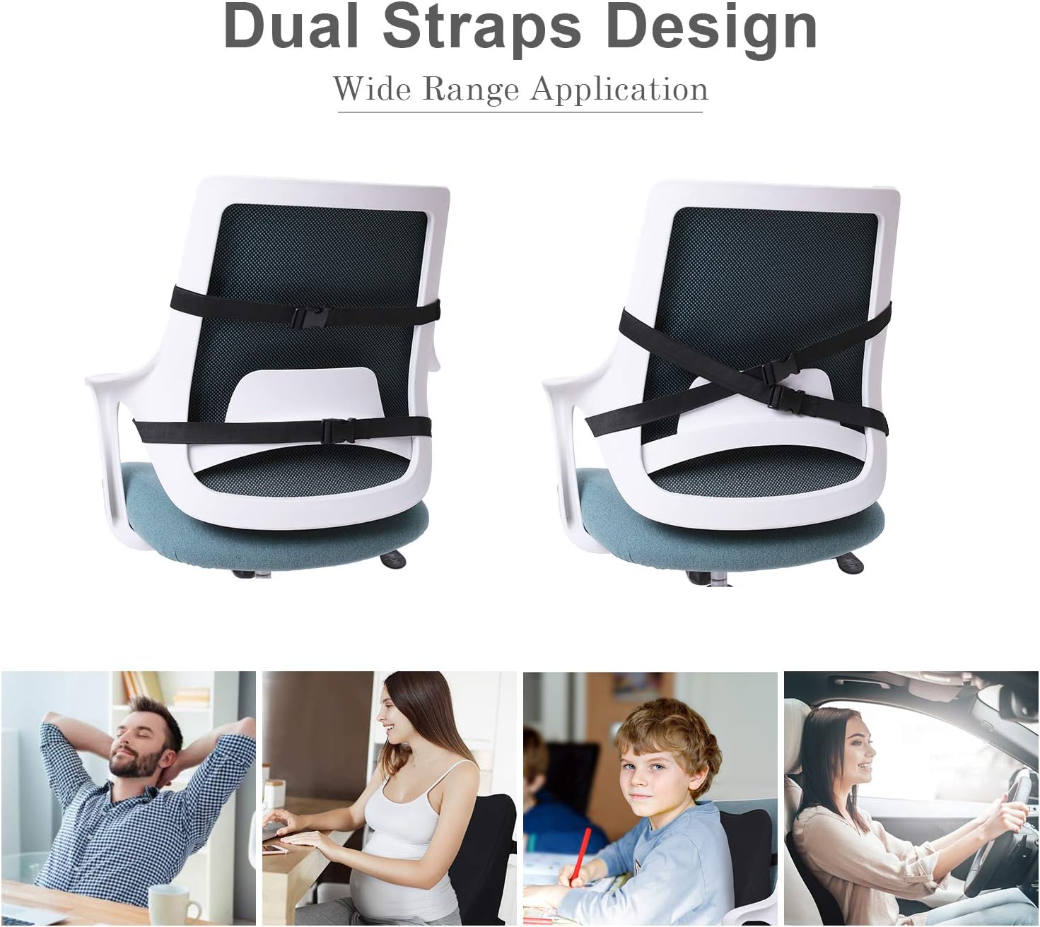 Lumbar Support Pillow for Office Chair,Memory Foam Back Cushion for Car Seat,Chair,Computer Desk Chairs,Large Ergonomic Back Pillow for Back Pain Relief,Dual Available Straps with 3D Cover Black: Home & Kitchen