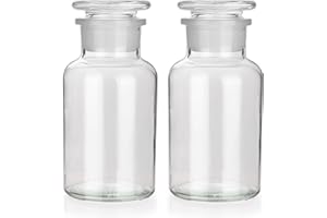 Kestun Lab Glass Reagent Bottle,Wide Mouth Glass Storage Bottle with Ground Stopper,Decorative Bottles/Vase (Clear, 2 * 250ML)