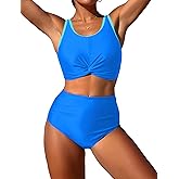 ZAFUL Womens High Waisted Bikini Sets Color Block Swimsuits Twist Front Push Up Bathing Suits