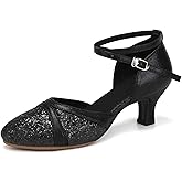 Uonpie Women's Latin Dance Shoes Sequin Closed Toe Ballroom Salsa Practice Performance Dance Shoes