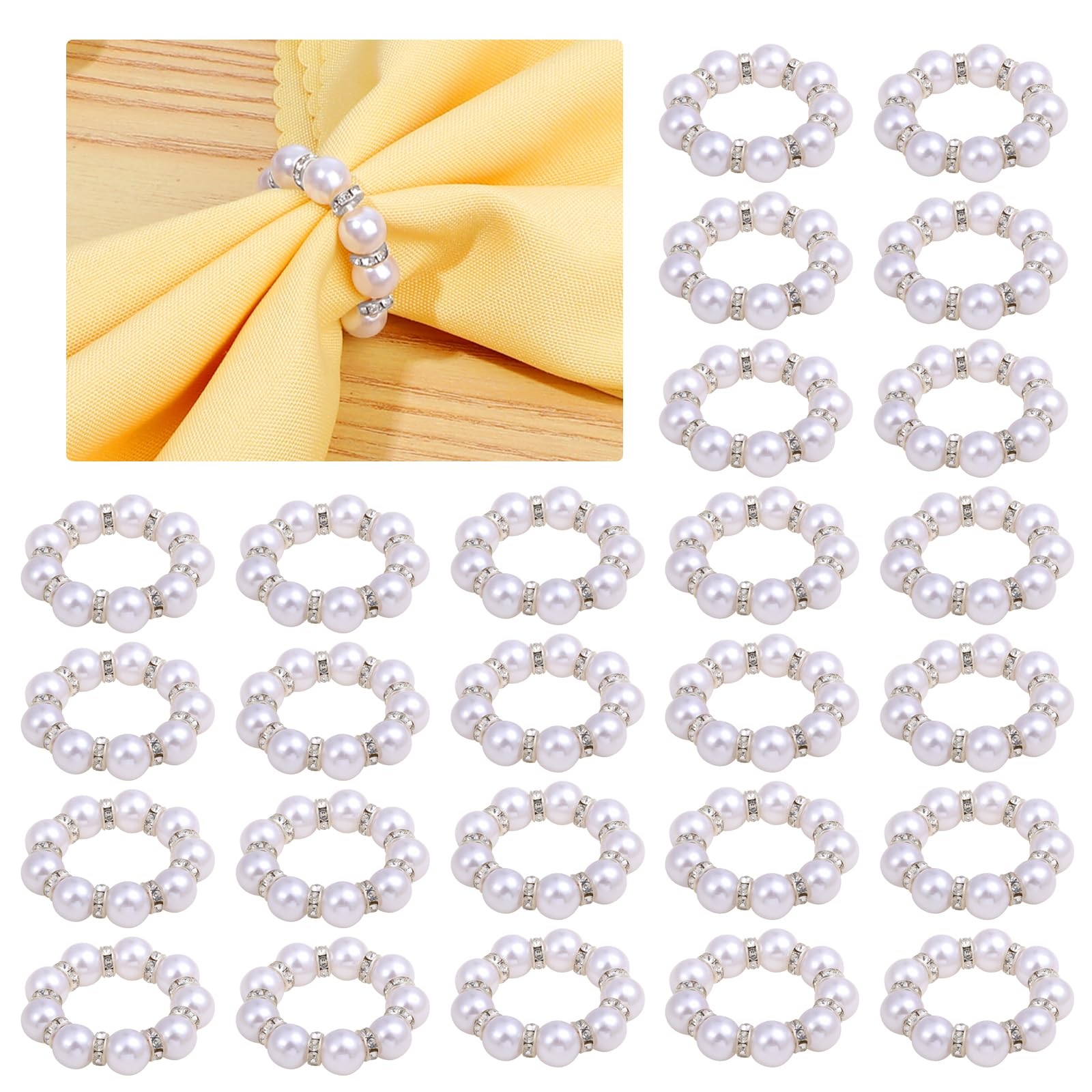 Photo 1 of 60 Pcs Silver Disposable Napkin Rings, Imitation Pearl Napkin Ring Holder White & Beaded Serviette Buckle for Formal Wedding Dinner Home Decor Party Supplies (Silver, 60 Pcs)