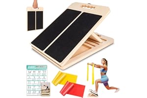 ODCPN Wooden Slant Board for Calf Stretching, Portable Adjustable Calf Stretch Board with Training Poster & Resistance Bands, 300lb Weight Capacity Calf Ankle Achilles Physical Therapy Leg Exercisers