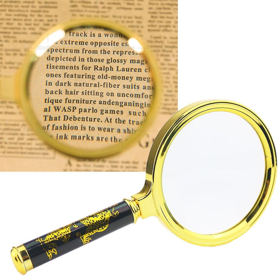 RJHome Handheld 5X Loupe Magnifier Magnifying Glass (90mm, Gold)