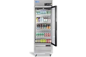 ICECASA 27" W Commercial Display Refrigerator Single Glass Door Merchandiser Reach-in 23 Cu.ft Stainless Steel Display Refrigerator Fan Cooling for Restuarant, Bar, Shop, etc