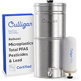 Culligan MaxClear Gravity Water Filter System - Microplastics, Lead &amp; PFAS | IAPMO Certified | Portable &amp; Nesting | 2.25 Gallon | 1 Ceramic + Carbon Filter Included | Premium Brushed Stainless Steel