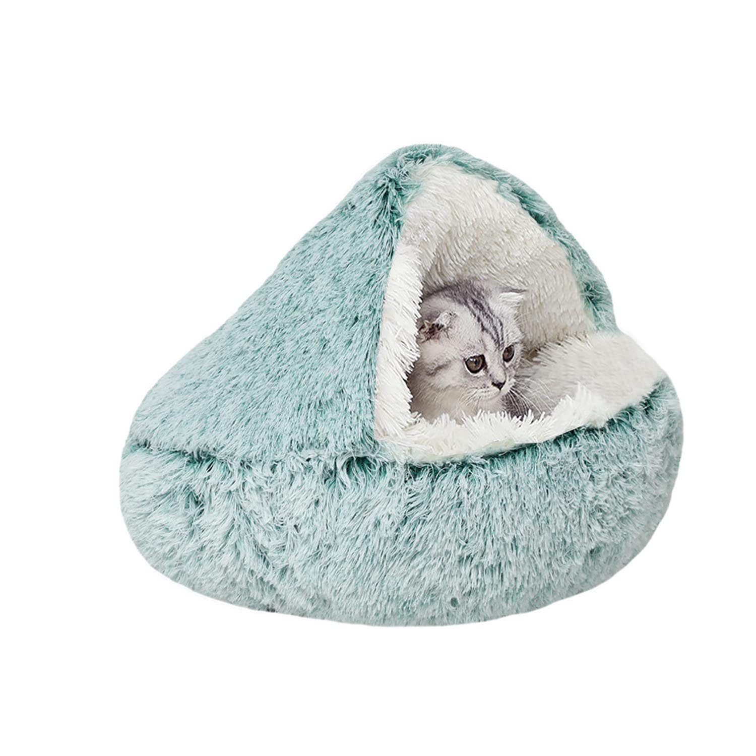 YAGE Calming Cat Bed Fluffy Plush Kitten Bed, Washable Anti Anxiety Puppy,Pet Bed for Indoor Cats Small Dog, Soft Warm Donut Cat Sleeping Bag(M-50cm, Green) — image 1
