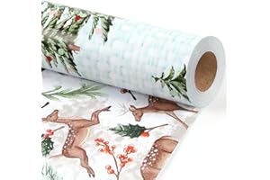 BIOBROWN Reversible Vintage Christmas Wrapping Paper Jumbo Roll with Trim Ribbon 30 Inch X 40 Feet (100 sq. ft. ttl.) Doe Floral Design Perfect for Christmas, Party, Xmas, Holiday Gift Wrap