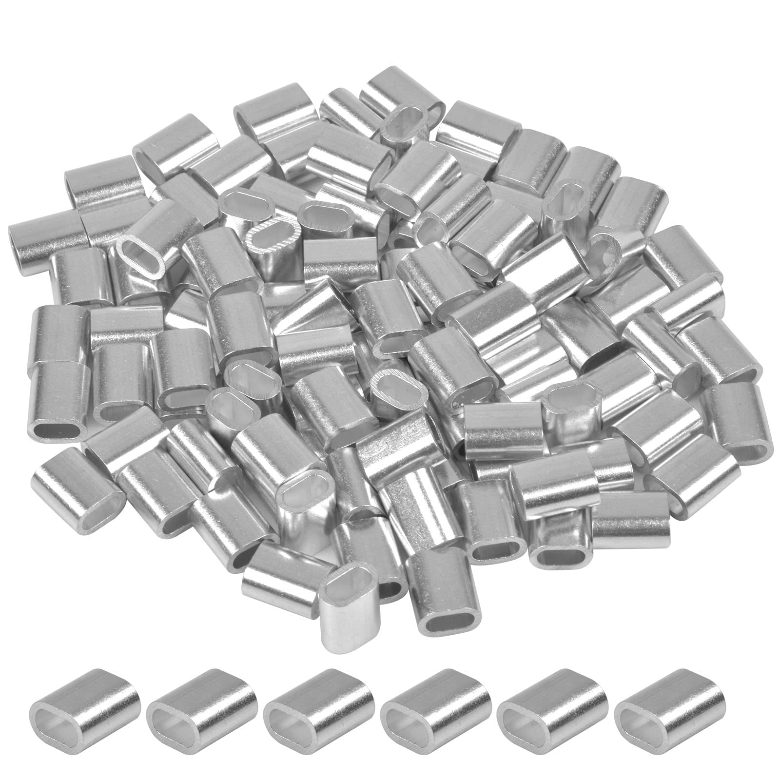 100 Pieces Aluminum Sleeve Oval, Ferrule Made of Aluminum, Oval Aluminum clamp Wire Rope Clamps, Ferrule Rope clamp for Cable Ropes (3 mm)