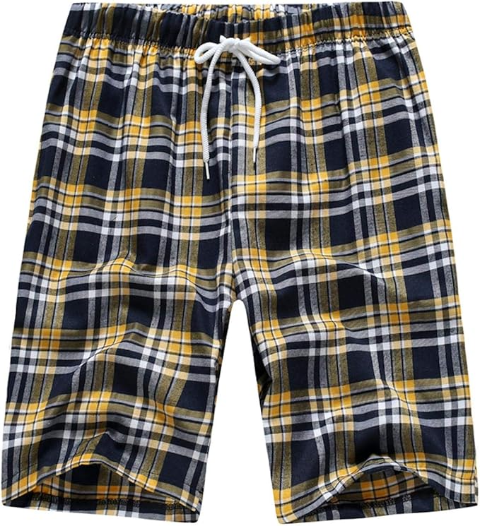 Men's Short Pyjama Bottoms Checked Shorts with Pocket and Drawstring