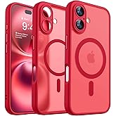 CANSHN Magnetic for iPhone 16 Case, Upgraded [Full Camera Protection] [Compatible with Magsafe] [Translucent Matte] Shockproof Protective Phone Case for iPhone 16 - Red