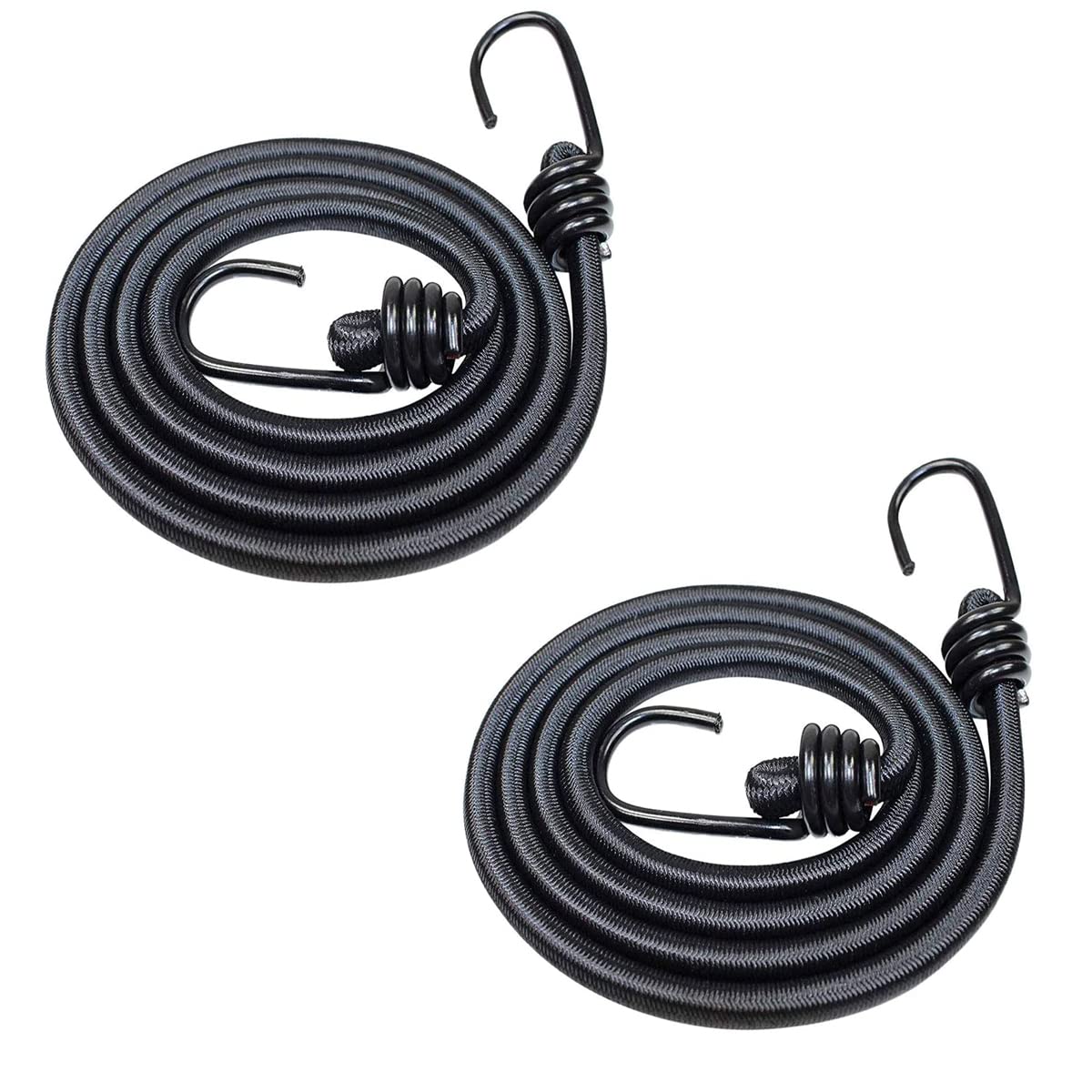 DRERIO 2pcs 2m Bungee Cord with Hook Long Bungee Straps Heavy Duty Luggage Tie Downs Black Elastic Rope for Motorcycle Car Caravan Trunks Bicycle Transport Locking Load Securing