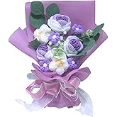 YUNBIAOSEN Crochet Flower Bouquet, Knitted Flowers, Crochet Rose Daisy Flower for Home Decor, Lover Anniversary Birthday Party Mother's Day Graduation Gifts (Purple)