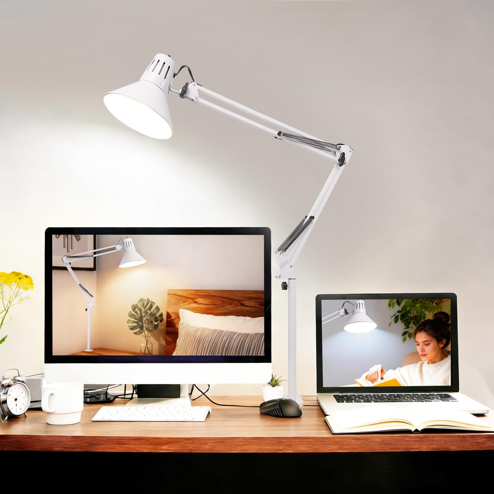 Photo 1 of ?LED Desk Lamp Dimmable with Clamp, Eye-Caring Clip on Lights for Home Office, 3 Adjustable Color Temperature,Extra Tall Metal Swing Arm, High Intensity Clamp w/A19 E26 Bulb for Working Reading