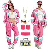 PWQMGY 80s Outfit for Men Women-One Set 80s 90s Costumes with Accessories-Couples Track Suits for Halloween Carnival Party
