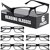 Boost Eyewear 6 Pack Reading Glasses – Classic Black Rectangular Frames with Spring Hinges – Comfortable Eye Glasses Readers for Women & Men (+2.00)