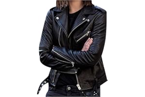 YMING Womens Classic Faux Leather Moto Jacket Notch Lapel Collar PU Jackets Autumn Zip Up Coats with Pockets