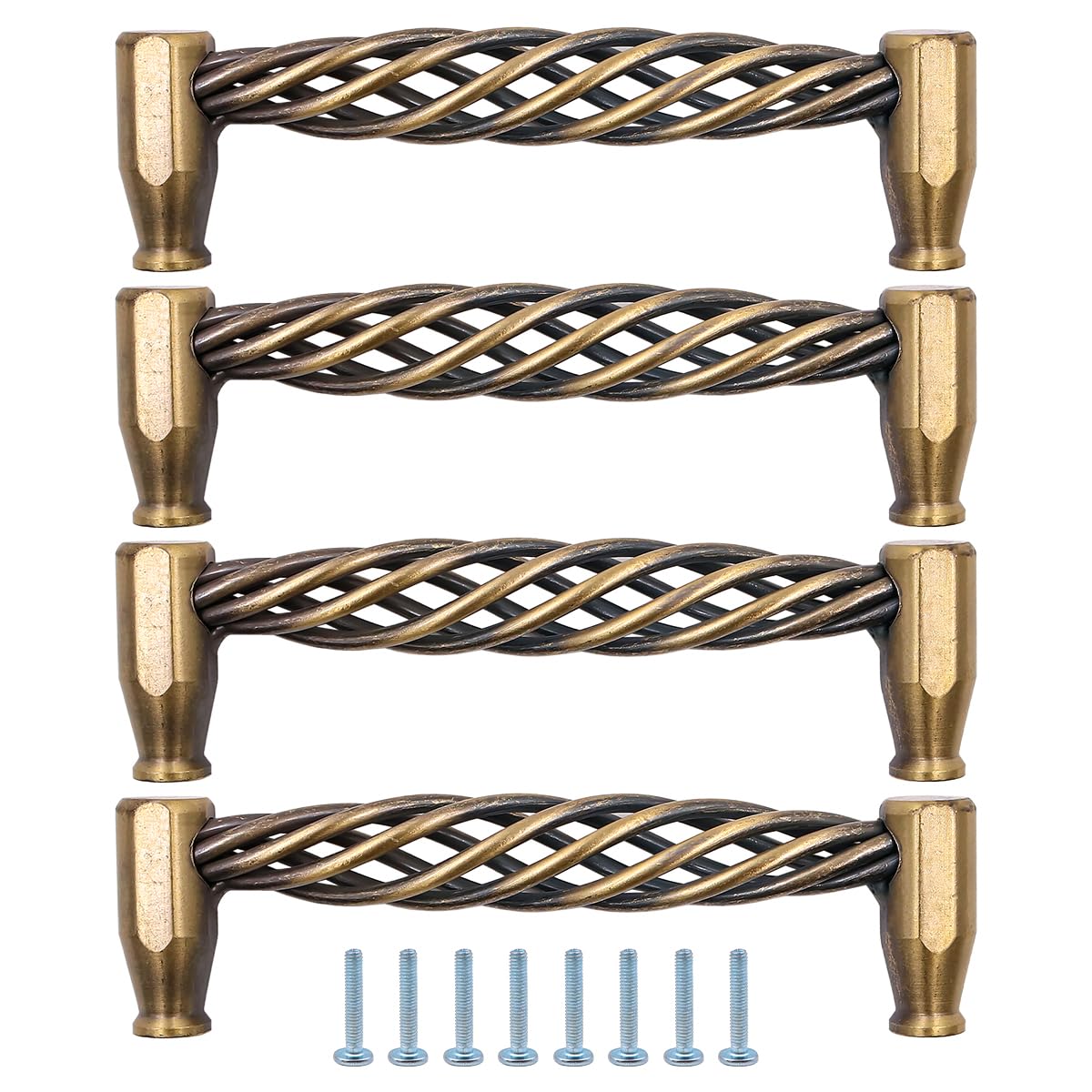 ZONADAH Set of 4 Traditional Drawer Cabinet Handle, Hole Distance 128mm, Metal Bird Cage Furniture Door Pull Handles, Antique Bow Handle, Drawer, Door, Cupboards, Bathroom, Kitchen, Bronze Color