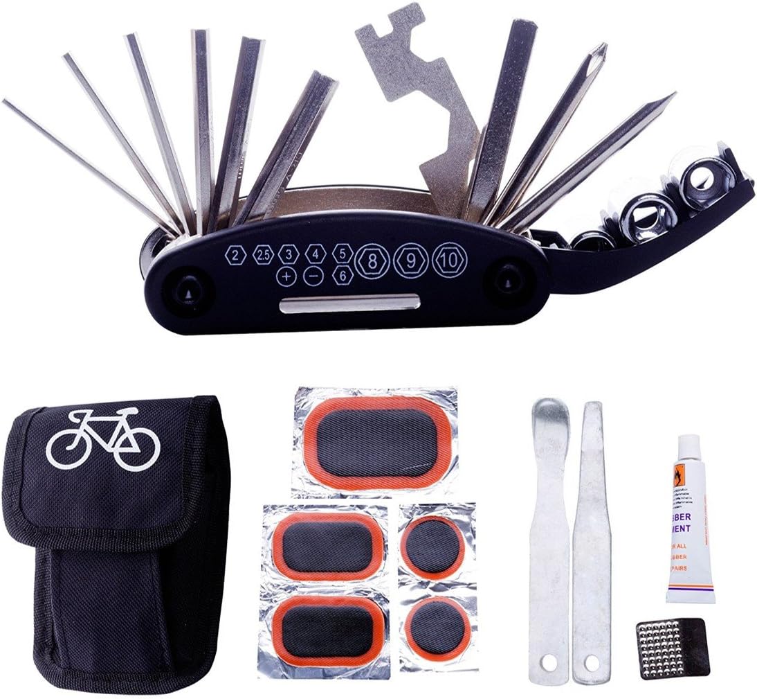 FunRun 16 in 1 Multifunction Bicycle Bike Mechanic Repair Tool Kit Handheld Folding Cycling Emergency Repair Tools Set, Bag Packed Portable Bike Bicycle Cycling Mechanic Repair Tool Kit Set