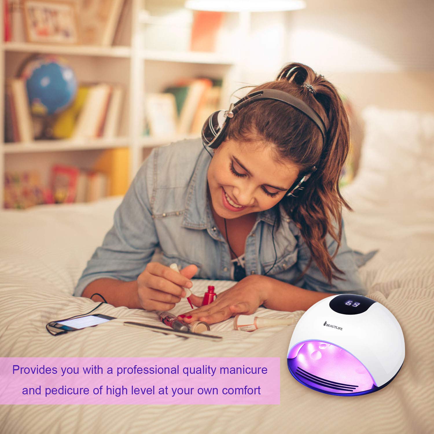 Sèche Ongles 72W Lampe UV LED Ongles Gel, Séchoir à Ongles Machine Semi Permanent avec Minuterie de 10s/ 30s/ 60s/ 120s, Capteur Automatique Intelligente et Écran LCD pour Tous les Gels (Blanc)