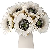 DuHouse 12pcs Artificial Sunflowers with Long Stems 5.5" Silk Sunflowers Bulk for Wedding Home Garden Outdoor Party Decoration(White)