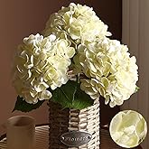 FLORRALIA 3Pcs Hydrangea Artificial Flowers, 22.44" Real Touch Latex Faux Hydrangea with Long Stems & Leaves for Home Office Decor or Wedding, Party, Centerpieces, Floral Arrangements (Cream White)