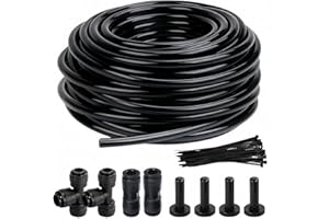 TBPA 1/4in. Drip Irrigation Tubing - 50FT Drip Line Irrigation System Parts for Garden(Includes 1/4" Straight Connector, Ends, T Connectors, Cable Zip Ties)