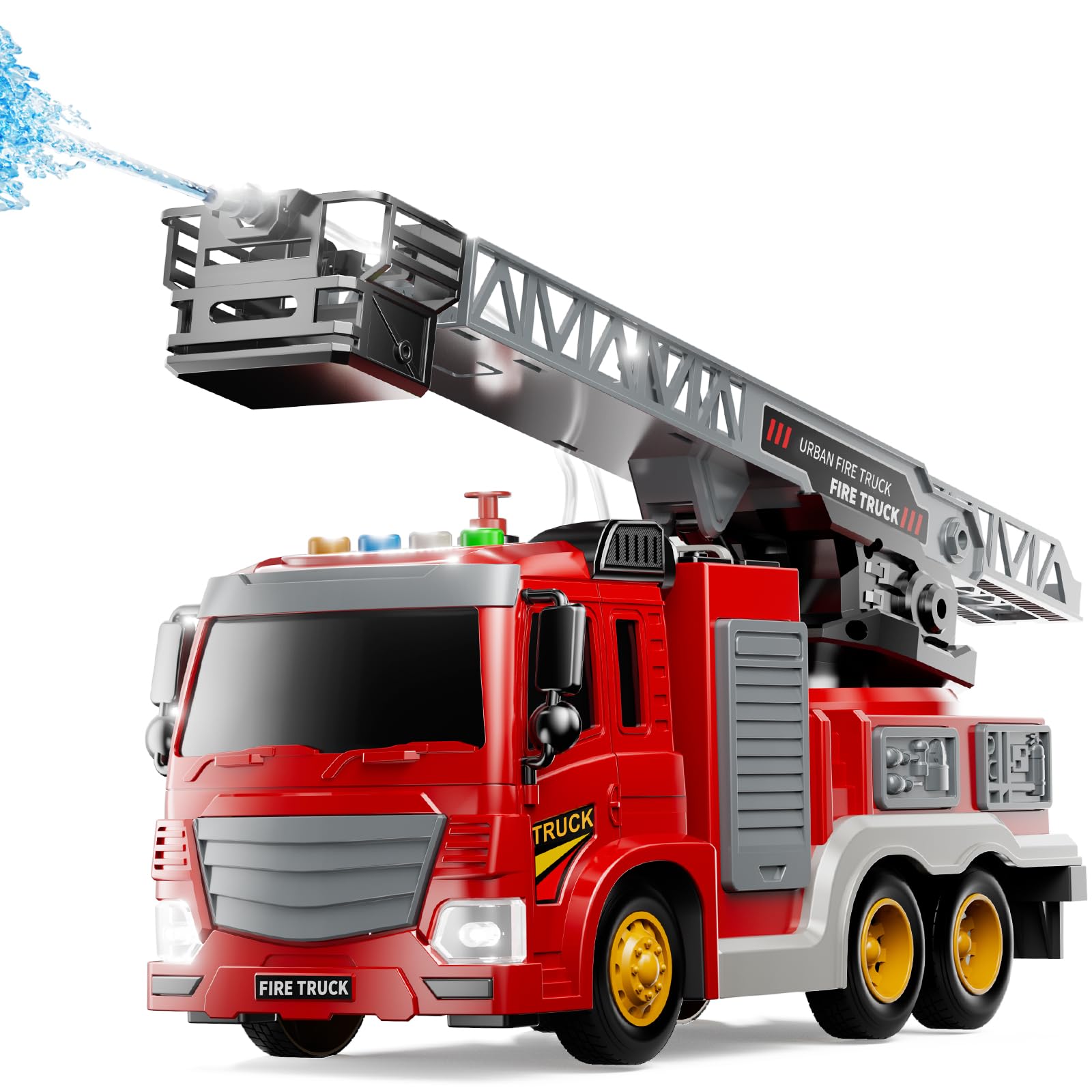 TEMI Fire Truck Playset Toy for Kids 3 4 5 6 7 8 Years Old - Vehicle Playset with Rotating Ladder, Sound and Light, City Cars Toys for Boys 5-8, Birthday Gifts for Girls Toddlers 3+ — image 1