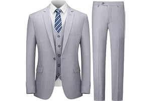 Cooper & Nelson Men's 3 Piece Slim Fit Suit Set, One Button Solid Jacket Vest Pants with Tie