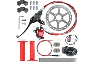 HOOUP Mini Bike Left Hydraulic Brake Caliper System 180mm Disc Brake Rotor with Throttle Cable Grips Assembly for 79cc 97cc 2.8HP Predator Baja DoodleBug Dirt Bug DB30 Blitz Mini Bike Mini Moto Red