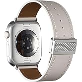 BESTSURE Magnetic Leather Band for Apple Watch Ultra 3/2/1 SE3/SE2/SE/Series 11/10/9/8/7/6/5/4/3/2/1, Durable Stylish Genuine Leather with Magnetic Buckle Apple Watch Band for Men Women