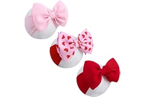 ONENINEDREAM 6'' Large Valentines Bow Baby Headbands Handmade Hairbands with Bows High Stretchy Soft Nylon Headbands Baby Hair Accessories for Infant Baby Girls Red Light Pink Heart