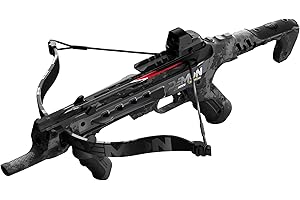 Barnett Demun Accu Strike Pro Mini Crossbow - Two Stage Break Action Cocking Mechanism, Reflex Red/Green Dot Sight, Flip Down Foregrip, 7 inch Bolts (5 Included), 210fps, Black Camo, Retractable Sling