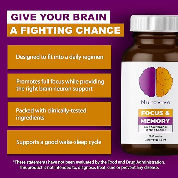 NUROVIVE – FOCUS & MEMORY SUPPLEMENT FOR BRAIN HEALTH, FOCUS SUPPLEMENT & NEUROTRANSMITTER SUPPORT WITH VITAMIN B12, B1, B3 & B5 PLUS TAURINE, 60 CAPSULES