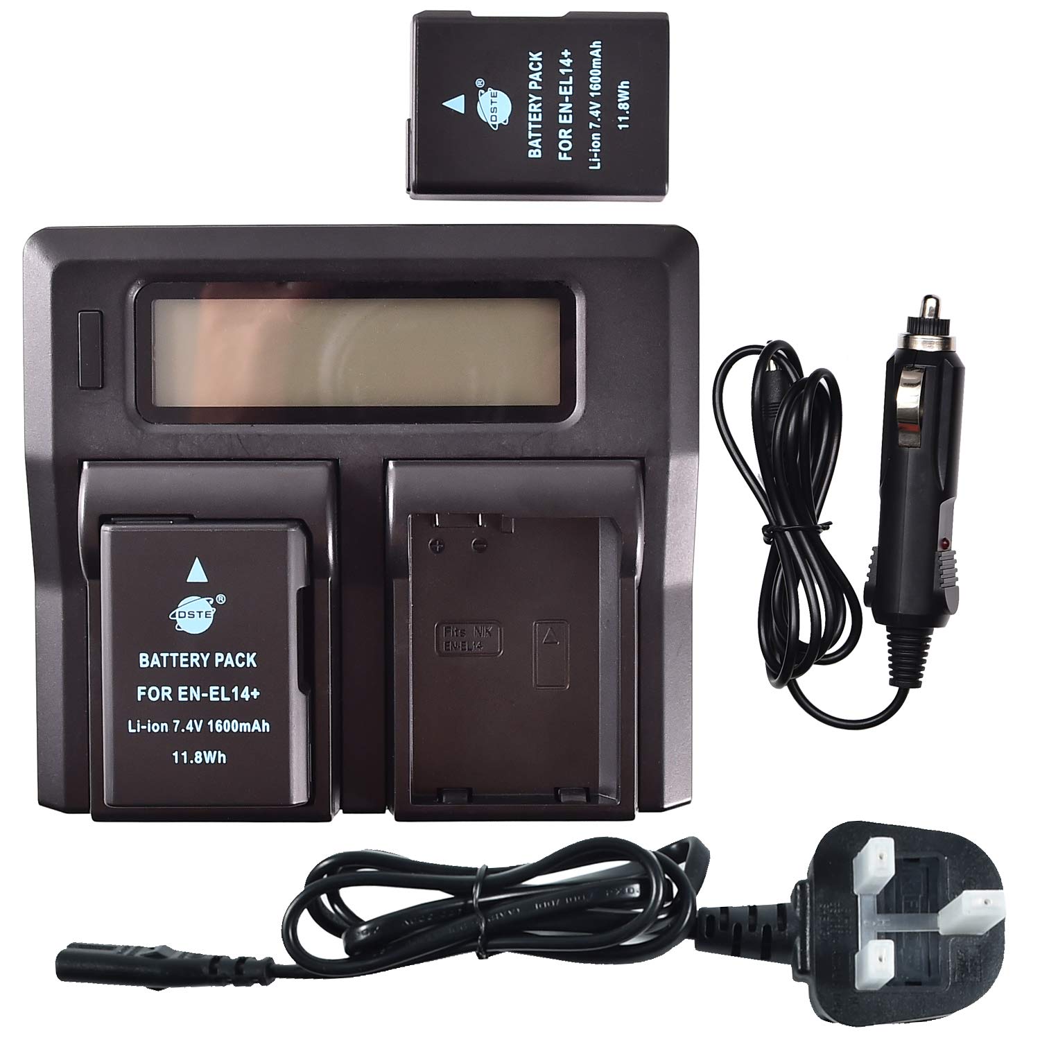 EN-EL14 DSTE Replacement Battery (2-Pack) and Rapid LCD Dual Charger Compatible for Nikon Coolpix P7000, P7100, P7700, Df, D3100, D3200, D3300, D3400, D5100, D5200, D5300, D5500, D5600 Digital Cameras