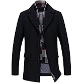INVACHI Mens Wool Blend Coat Winter Trench Coat with Detachable Soft Scarf Single Breasted Overcoat